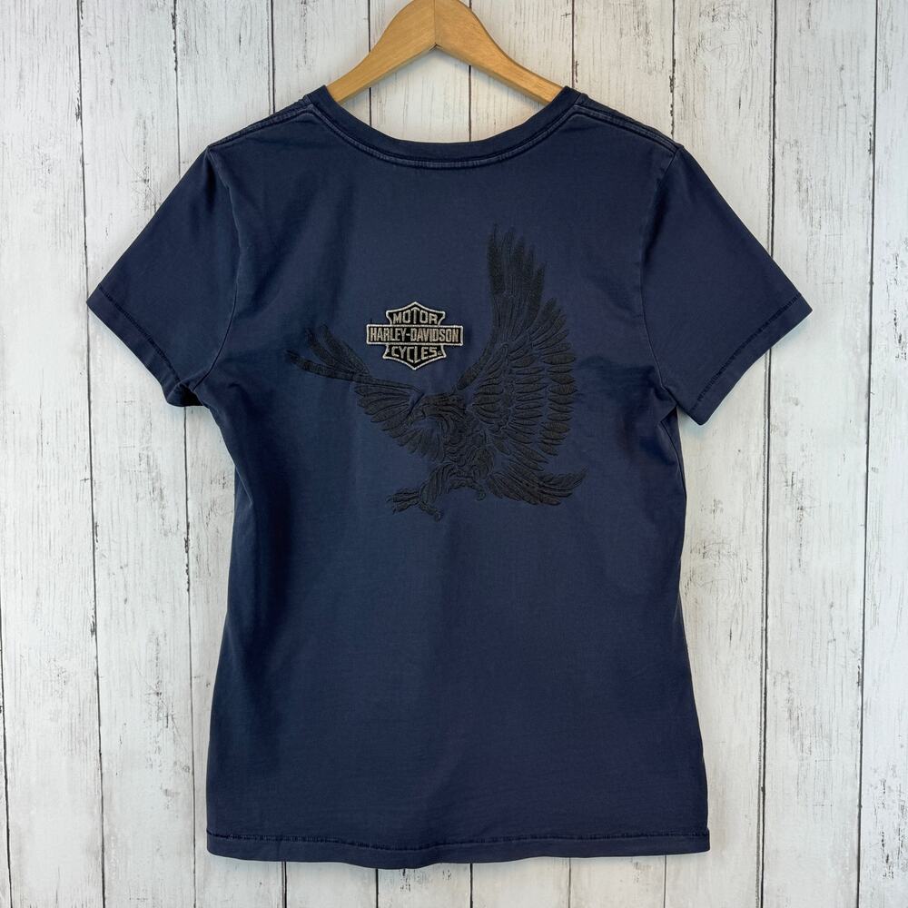 Harley Davidson Embroidered Graphic Eagle V-Neck Short Sleeve Tee Size Medium